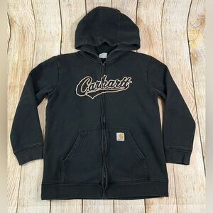 Vintage Carhartt Spellout Youth Hoodie Sweatshirt Jacket Full Zip 14/16 Large
